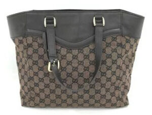 Gucci Brown Bag Tote Leather GG Canvas